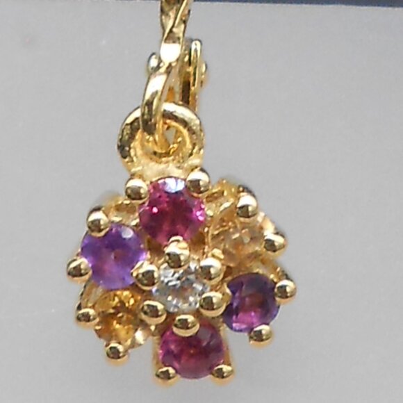 Earrings, Multi Gemstone Floral in 18K Vermeil Yellow Gold Over Sterling - Picture 5 of 8